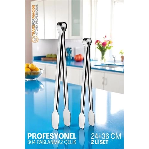 2 Boy Mutfak Maşası - Mangal Barbekü Maşası - Izgara Maşası Tava Maşası Çelik 18 ve 36 Cm 721809