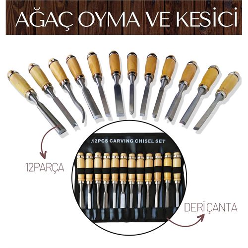 Elena 12 Parça Çantalı Ağaç Oyma ve Kesici Set