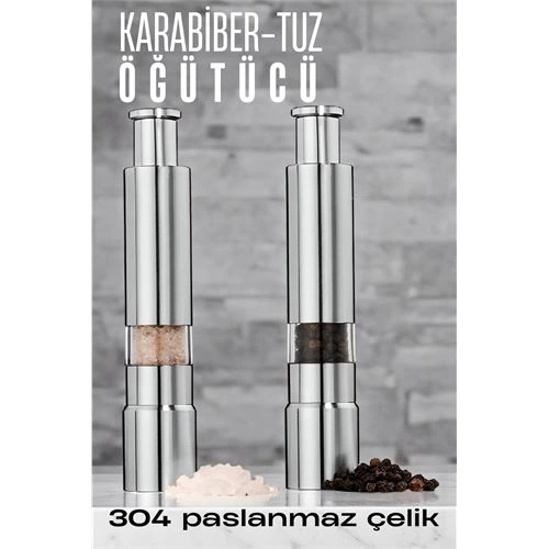 2'li Karabiber Tuz Öğütücü Profesyonel 304 Paslanmaz Çelik Manuel Baharat Değirmeni 720252