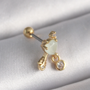 316L Çelik Gold Renk Beyaz Mineli Kalp Sallantı Zirkon Taşlı Tragus Piercing