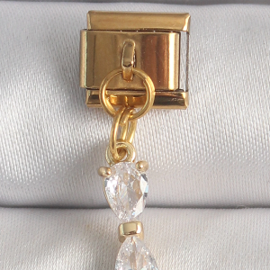 316L Çelik Gold Renk Sallantı Zirkon Taşlı Kurdele Model Nomination Charm