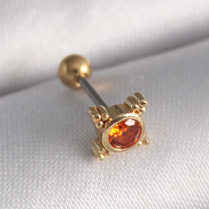 316L Çelik Gold Renk Turuncu Zirkon Taşlı Tragus Piercing