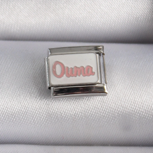 316L Çelik Gümüş Renk Beyaz Pembe Ouma İşlemeli Nomination Charm