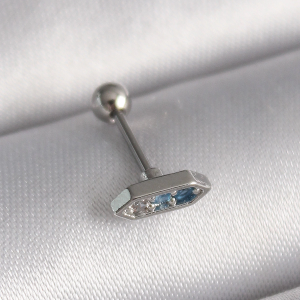 316L Çelik Gümüş Renk Mavi Zirkon Taşlı Tragus Piercing