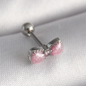316L Çelik Gümüş Renk Pembe Kurdele Zirkon Taş Detay Tragus Piercing