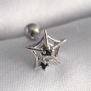 316L Çelik Gümüş Renk Siyah Zirkon Taş Detay Örümcek Ağ Model Tragus Piercing