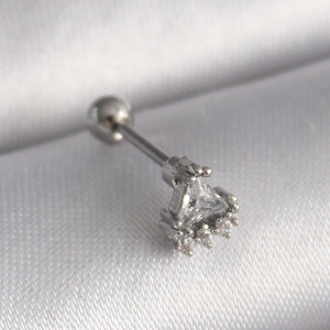 316L Çelik Gümüş Renk Üçgen Zirkon Taşlı Tragus Piercing