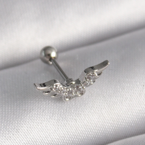 316L Çelik Gümüş Renk Zirkon Taş Detay Kanat Model Tragus Piercing