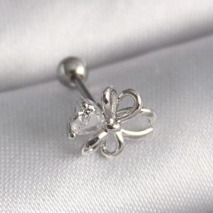 316L Çelik Gümüş Renk Zirkon Taş Detay Kurdele Model Tragus Piercing