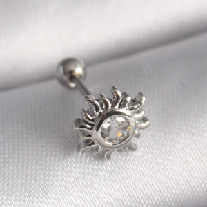 316L Çelik Gümüş Renk Zirkon Taşlı Güneş Tragus Piercing