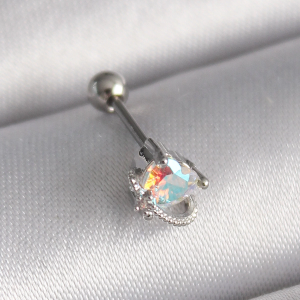 316L Çelik Gümüş Renk Zirkon Taşlı Kalp Tragus Piercing