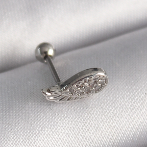 316L Çelik Gümüş Renk Zirkon Taşlı Kanat Tragus Piercing