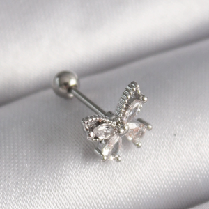 316L Çelik Gümüş Renk Zirkon Taşlı Kelebek Tragus Piercing
