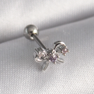 316L Çelik Gümüş Renk Zirkon Taşlı Kurdele Tragus Piercing