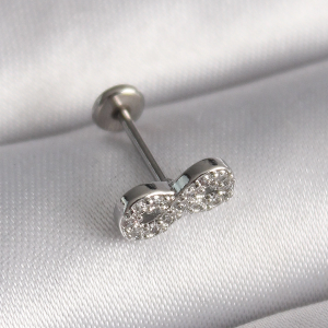 316L Çelik Gümüş Renk Zirkon Taşlı Sonsuzluk Model Tragus Piercing
