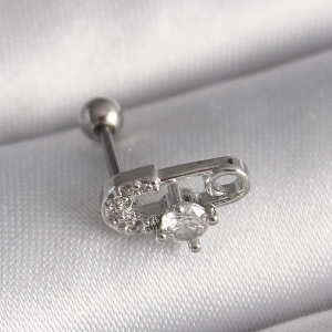 316L Çelik Gümüş Renk Zirkon Taşlı Toplu İğne Tragus Piercing