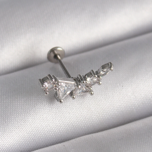 316L Çelik Gümüş Renk Zirkon Taşlı Tragus Piercing