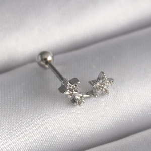 316L Çelik Gümüş Renk Zirkon Taşlı Yıldız Tragus Piercing