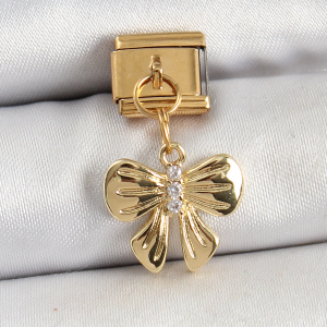 316L Çelik Sallantılı Zirkon Taşlı Fiyonk Model Gold Renk Nomination Charm