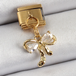 316L Çelik Sallantılı Zirkon Taşlı Fiyonk Model Gold Renk Nomination Charm