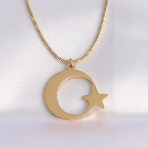 316L Çelik Zincir Gold Renk Ay Yıldız Unisex Kolye