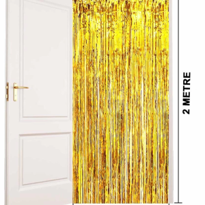 Altın Gold Renk Ekstra Metalize Parlak Saçaklı Arka Fon Perde İthal 1x2 Metre