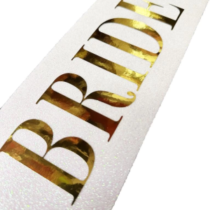 Beyaz Üzeri Altın Büyük Bride To Be Yazılı Simli Işıltılı Kuşak Kemer 10x80 cm