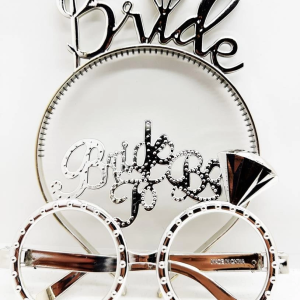 Bride Yazılı Taç ve Bride To Be Yazılı Gözlü Seti Gümüş Renk