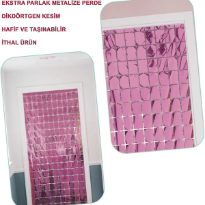 Ekstra Metalize Rose Gold Renk Disko Dikdörtgen Kesim Kapı Perdesi Dekorasyon 1x2 Metre