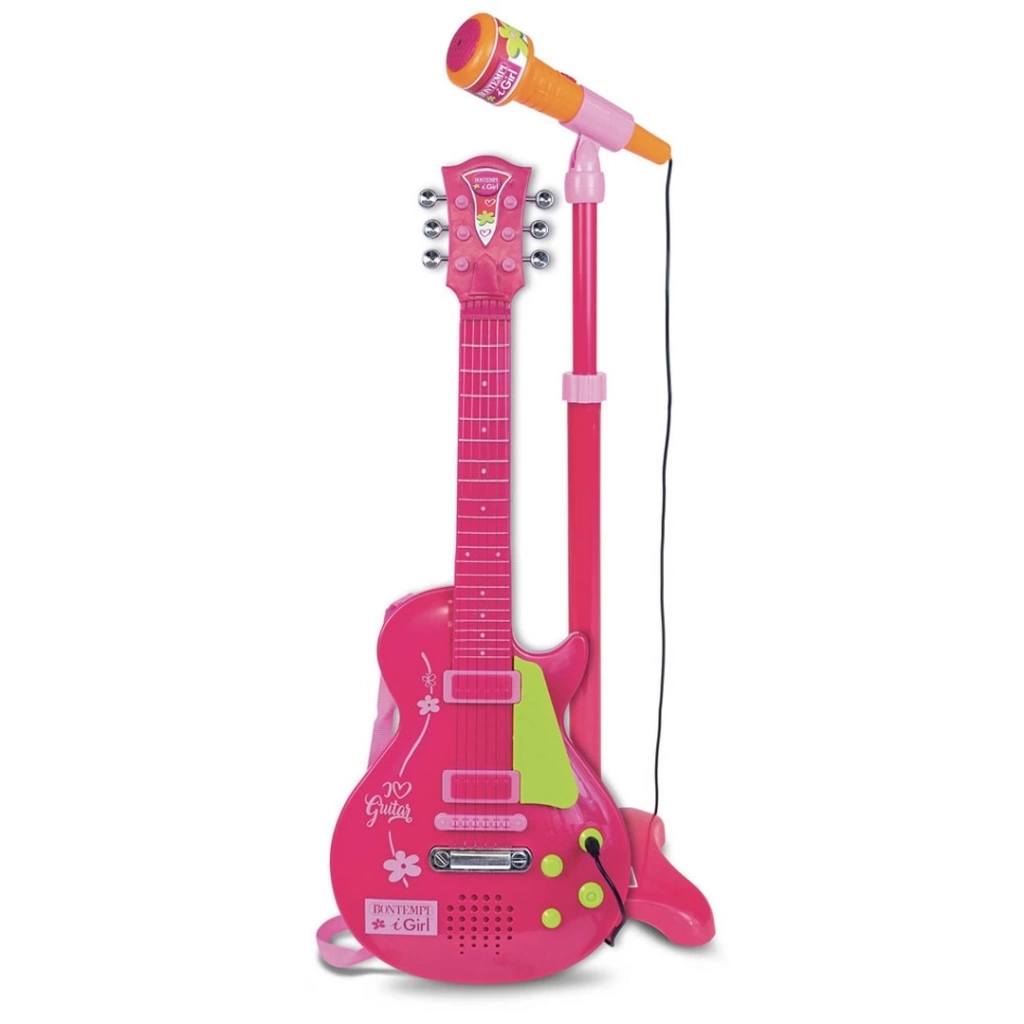 Elektronik Ayaklı Mikrofonlu Pembe Gitar