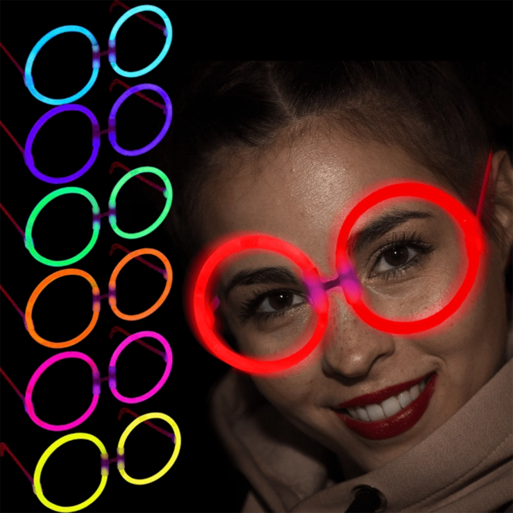 Glow Stick Parti Gözlüğü Glow Partisi Yuvarlak Şekilli Fosforlu Gözlük 6Adet