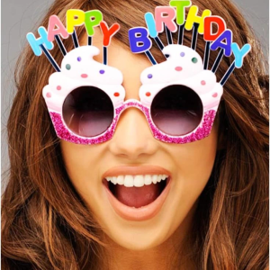 Happy Birthday Yazılı Beyaz Fuşya Renk Parti Gözlüğü 12x7 cm