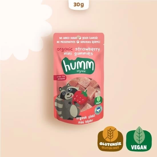 Organik Çilekli Glutensiz Vegan Mini Küpler 30 Gr