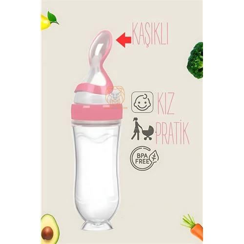 Kaşıklı Mama Silikon Biberon KIZ Bebek Besleyici 719715