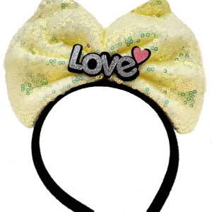 Led Işıklı 3 Farklı Foniyonda Yanan Gümüş Love Yazılı Sarı Fiyonk Taç 20X17 cm