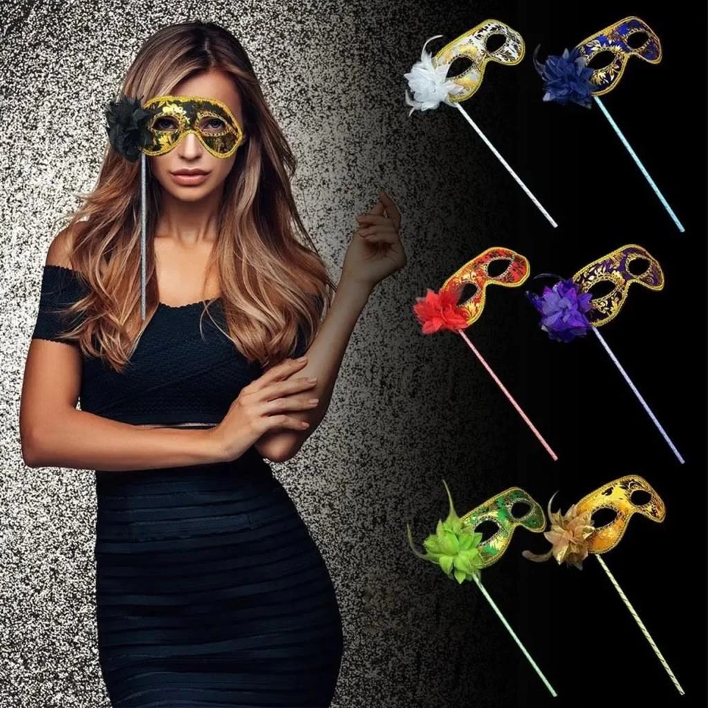 Lüks Saplı Maskeli Balo Maskesi Kırmızı Renk 35 cm