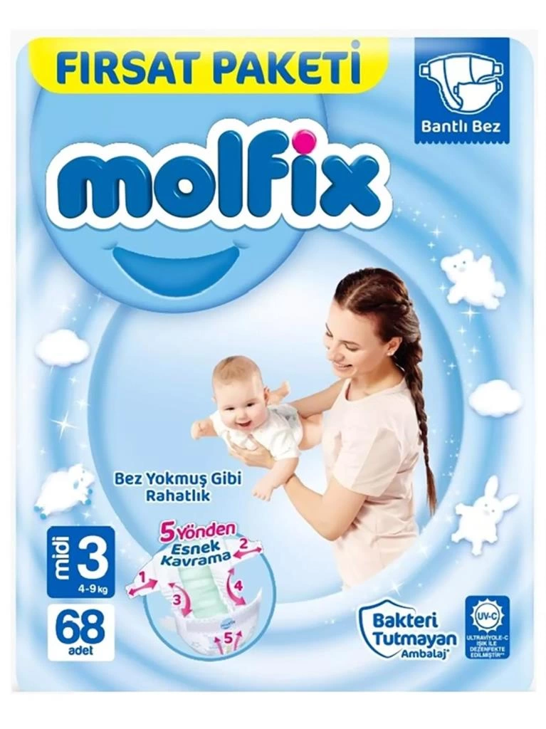 Bebek Bezi Fırsat Paketi 3 Beden 4-9 Kg 68 Adet