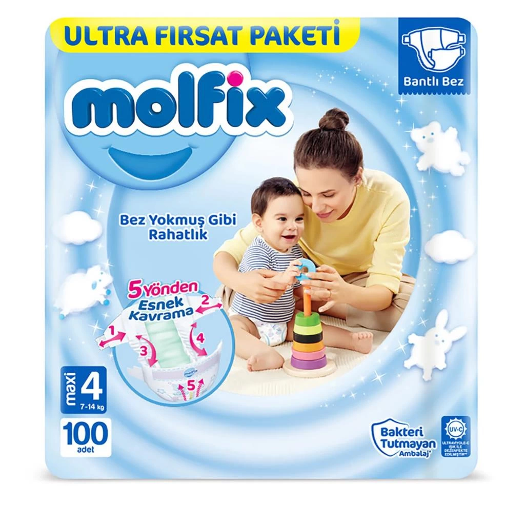 Bebek Bezi Ultra Fırsat Paketi 4 Beden 7-14 Kg 100 Adet