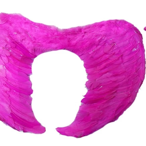 Gerçek Tüylü Katlanabilir Çocuk Pembe Melek Kanadı ve Asa Seti 40x55 cm