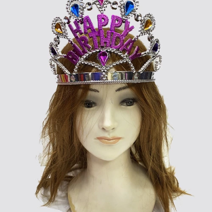 Gümüş Renk Happy Birthday Yazılı Doğum Günü Tacı 60 cm