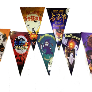 Baskılı Üçgen Model Halloween Banner Süs Bayrak 8 li