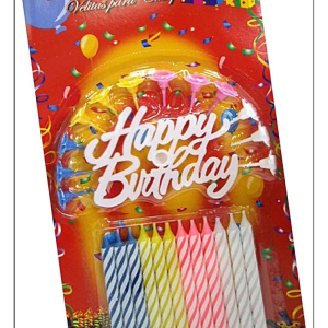Rengarenk Mumlu Beyaz Happy Birthday Yazılı Doğum Günü Mumu 12 Adet