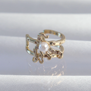 Pirinç Gold Renk İncili Ahtapot Earcuff Küpe