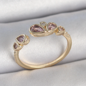 Pirinç Gold Renk Pembe Damla Zirkon Taşlı Ayarlanabilir Kadın Yüzük