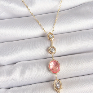 Pirinç Zincir Pembe Gold Renk Zirkon Taşlı Y Kolye