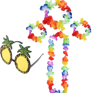 Renkli Ananas Gözlük, Taç, Kolye ve Bileklik Seti