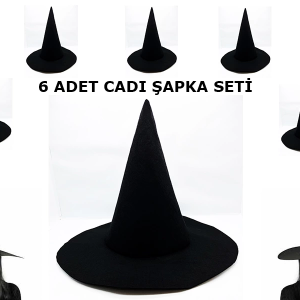 Siyah Cadı Şapkası Keçe Yetişkin Boy 6 Adet