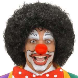 Siyah Renk Kıvırcık Afro Bonus Peruk Saç ve Kırmızı Sünger Burun Seti