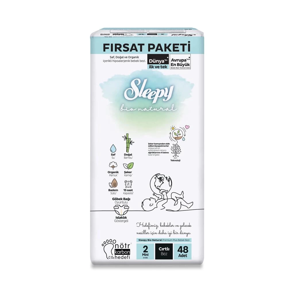 Bio Natural Bebek Bezi Fırsat Paketi 2 Beden 3-6 Kg 48 Adet