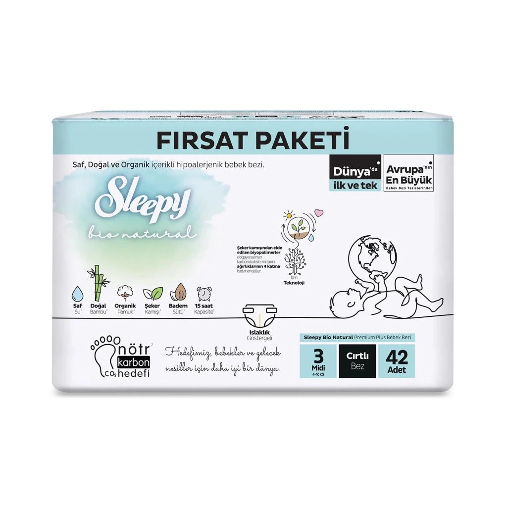 Bio Natural Bebek Bezi Fırsat Paketi 3 Beden 4-10 Kg 42 Adet